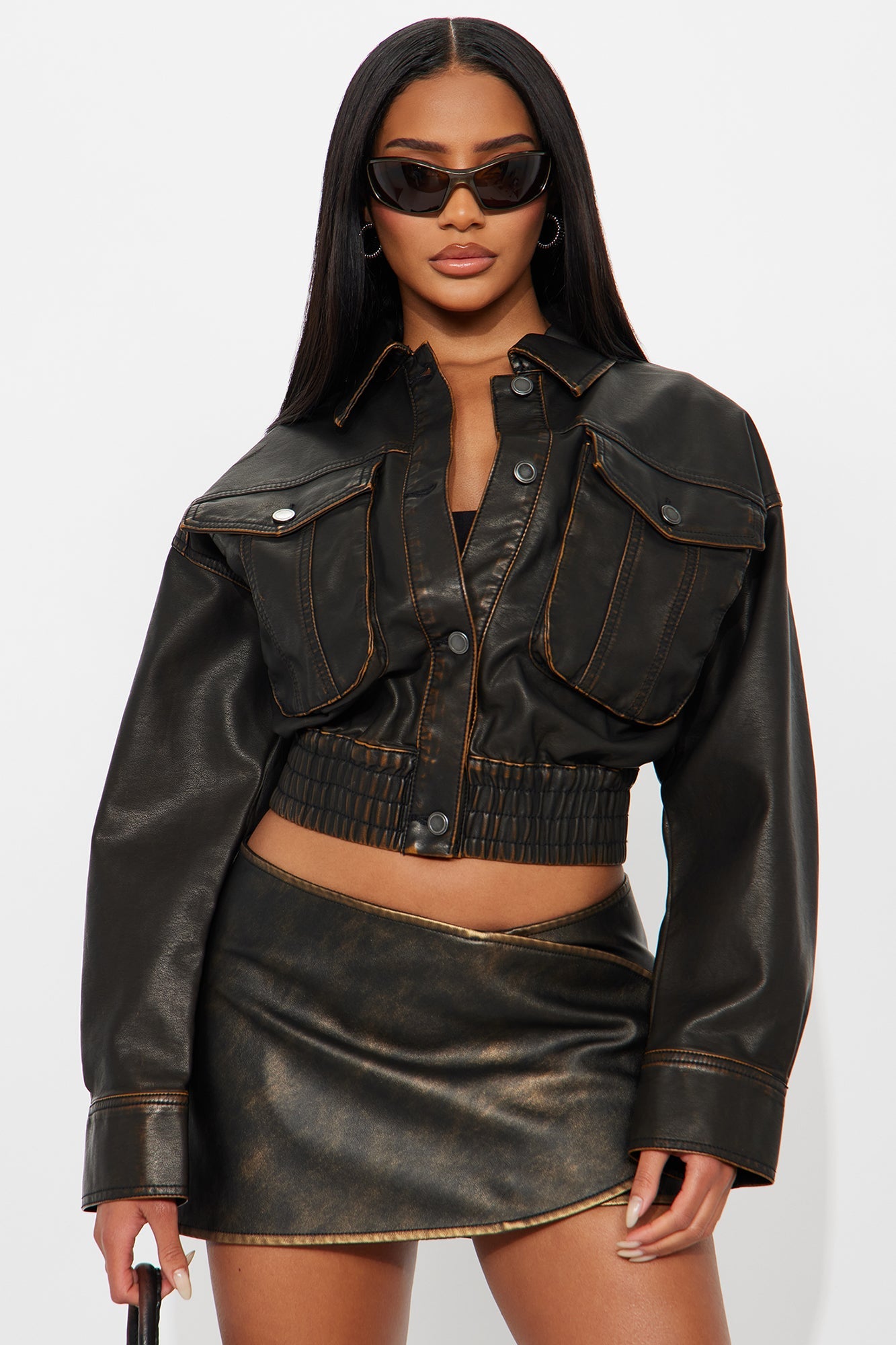 Like Old Times Faux Leather Bomber Jacket - Black