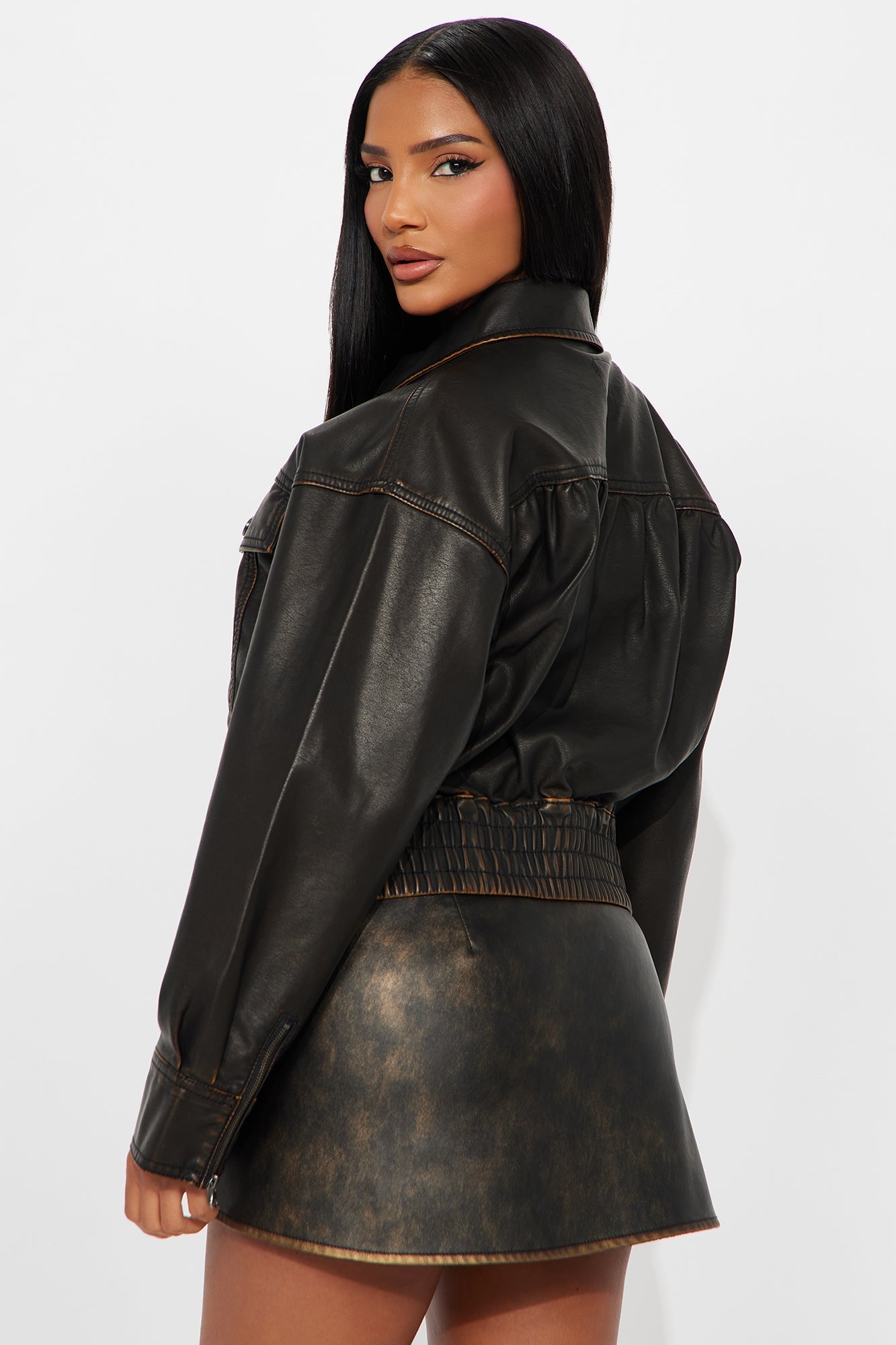 Like Old Times Faux Leather Bomber Jacket - Black