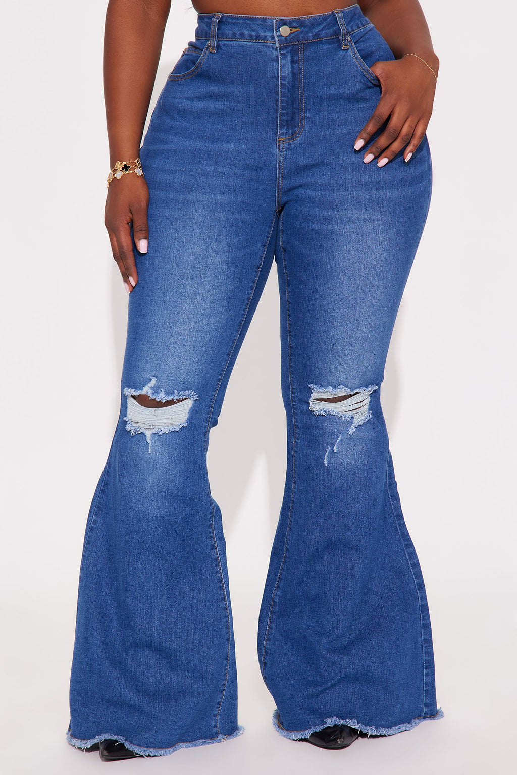Vision Quest Bell Bottom Jeans - Medium Blue Wash