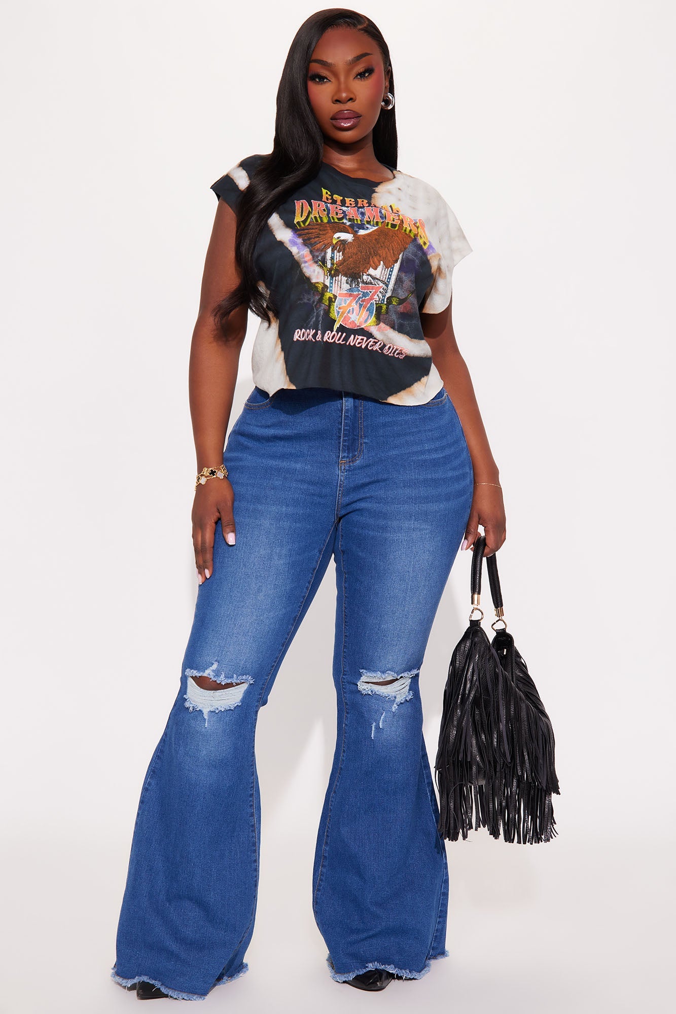 Vision Quest Bell Bottom Jeans - Medium Blue Wash