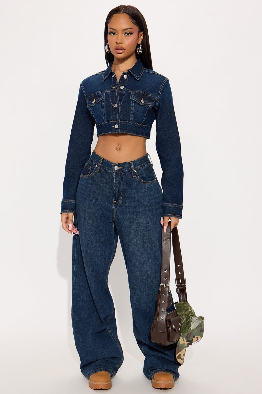Camila Cropped Denim Trucker Jacket - Dark Wash