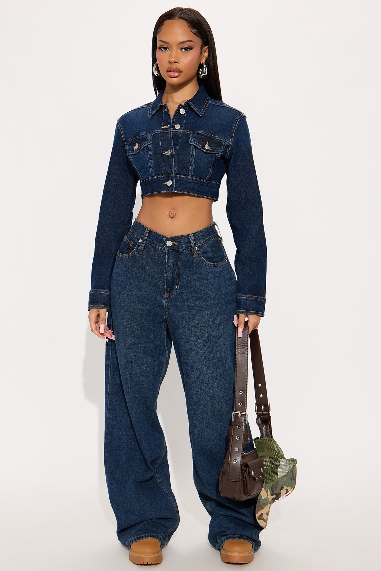 Camila Cropped Denim Trucker Jacket - Dark Wash