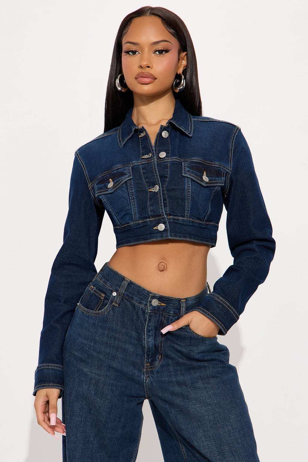 Camila Cropped Denim Trucker Jacket - Dark Wash