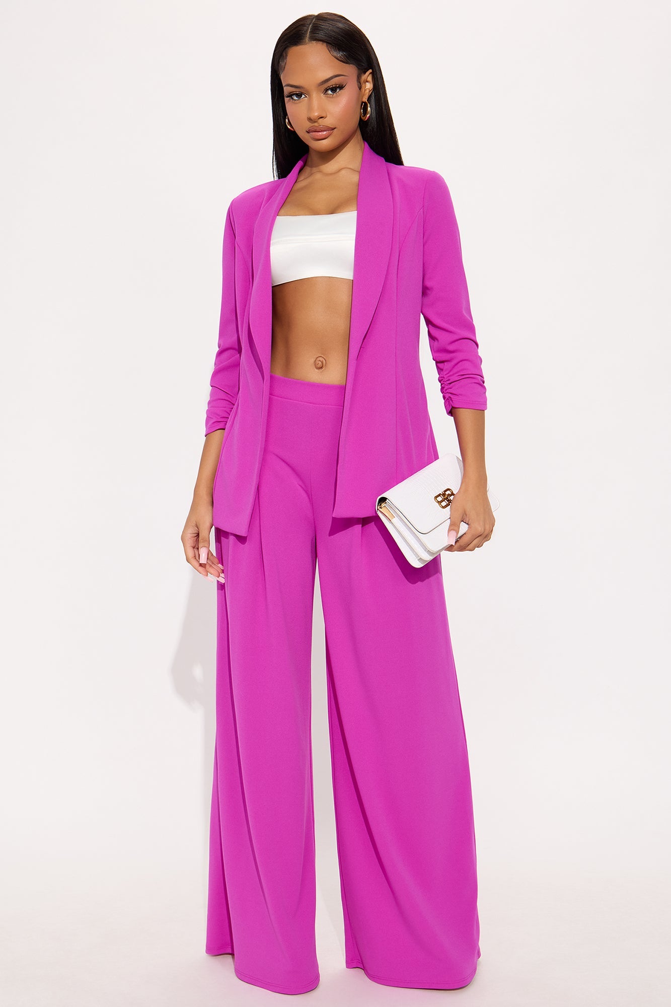 Reaching Goals Blazer Pant Set - Magenta