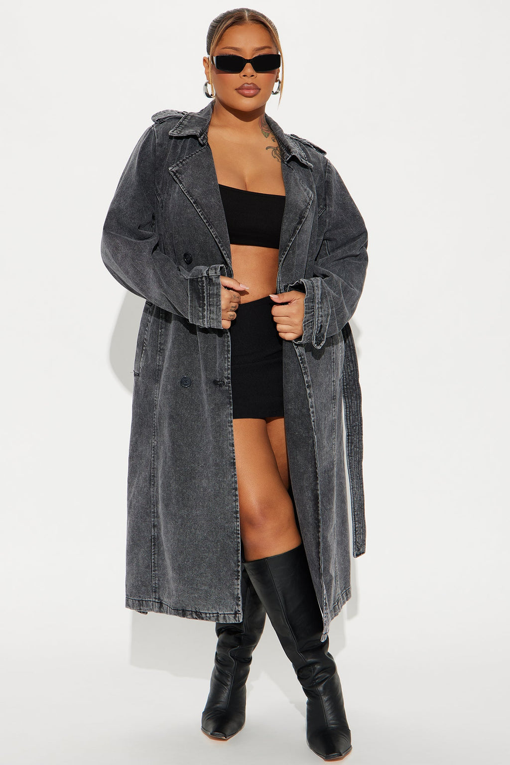 Can't Blame Me Washed Denim Trench - Black Wash