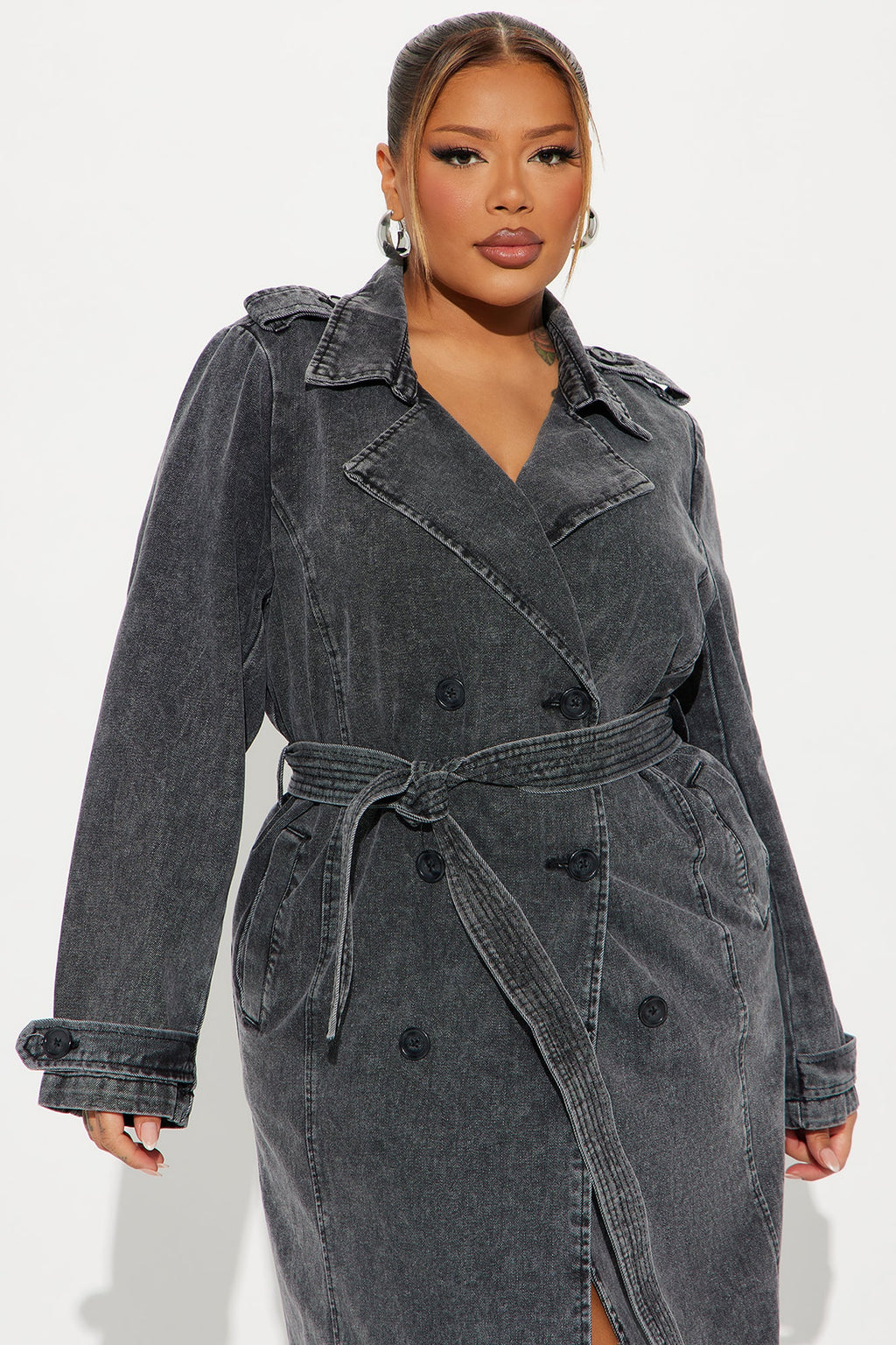 Can't Blame Me Washed Denim Trench - Black Wash
