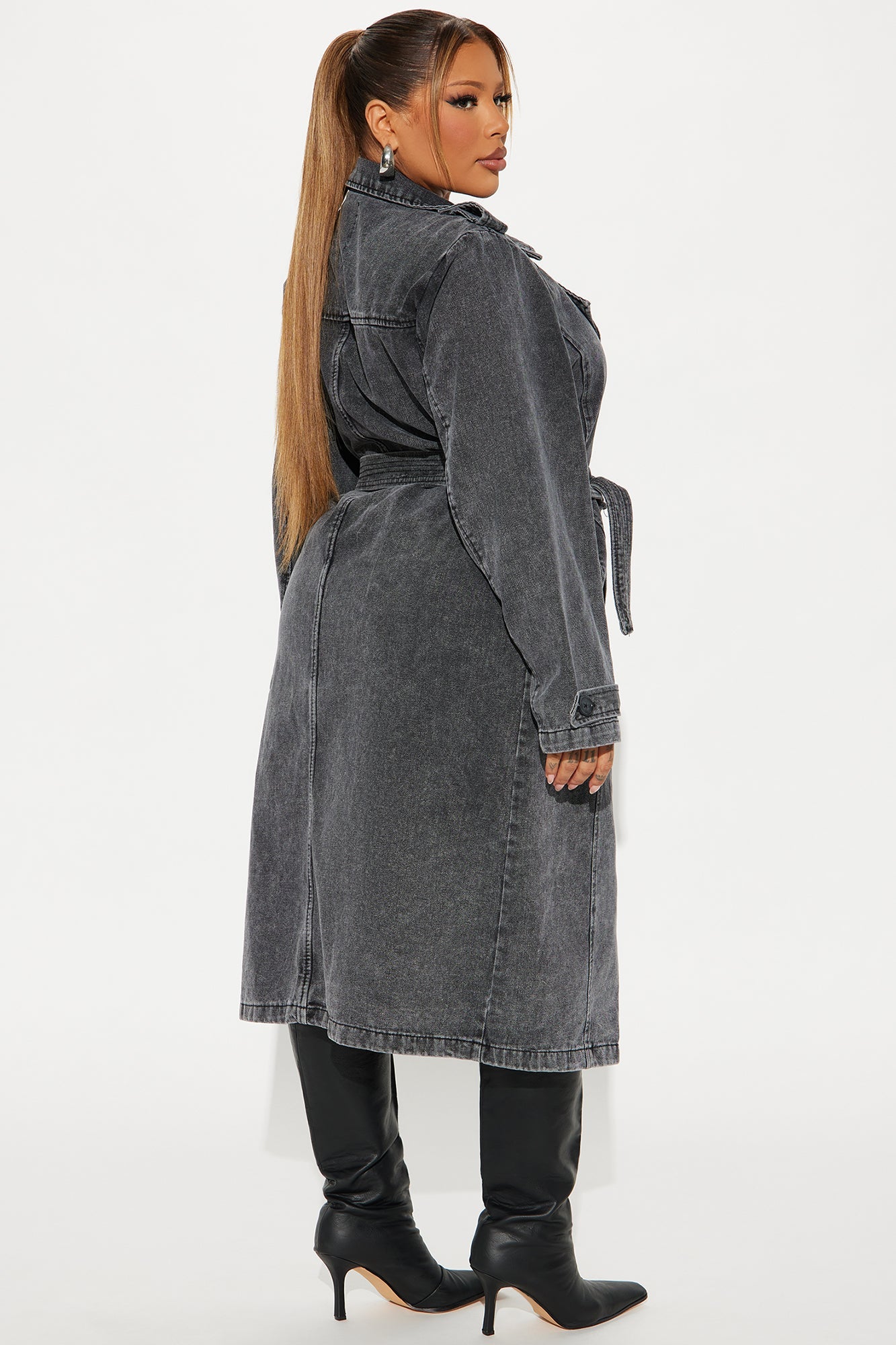 Can't Blame Me Washed Denim Trench - Black Wash
