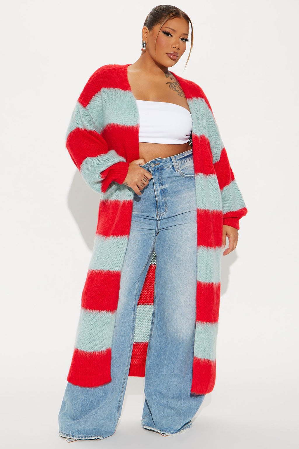 Ocean Blvd Striped Cardigan - Teal/combo