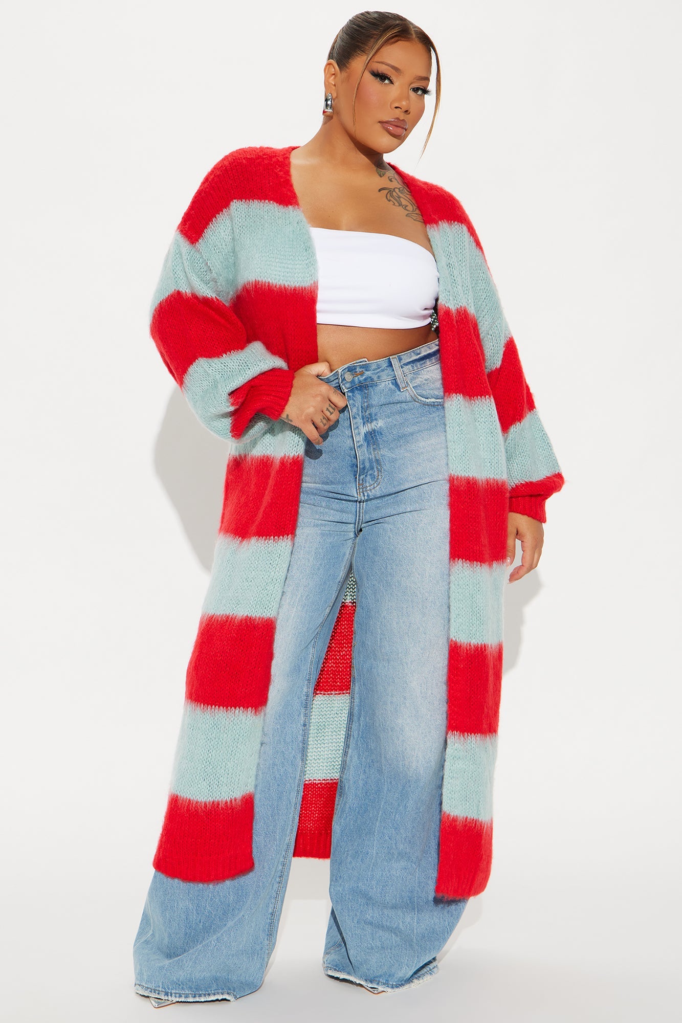 Ocean Blvd Striped Cardigan - Teal/combo