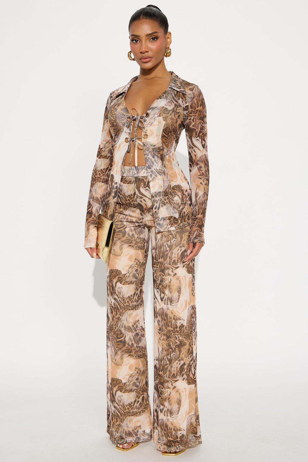 In Your Eyes Animal Print Pant Set - Brown/combo