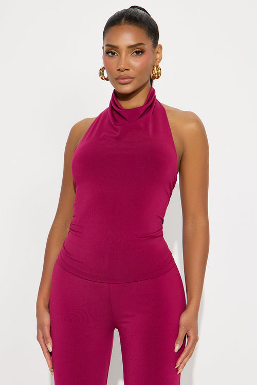 Alana Venezia Halter Top Flare Leg Pant Set - Burgundy