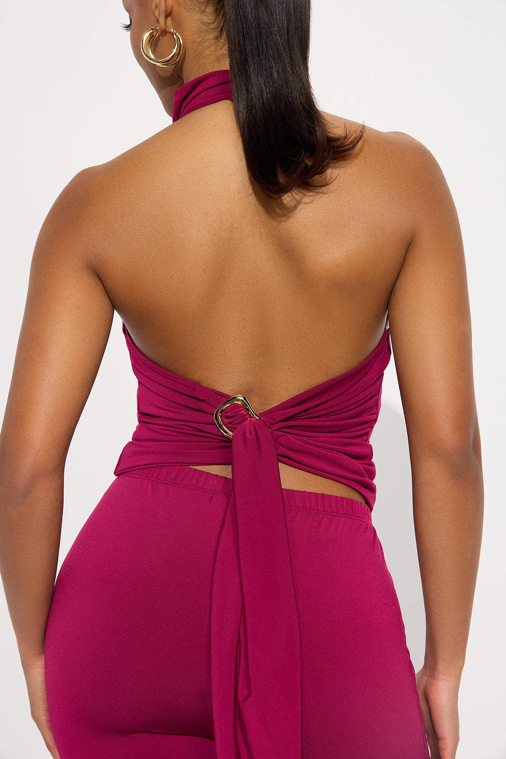 Alana Venezia Halter Top Flare Leg Pant Set - Burgundy