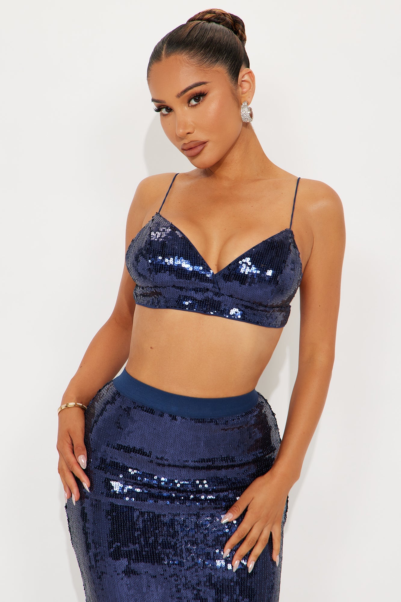 Shine Your Light Sequin Maxi Skirt Set - Navy