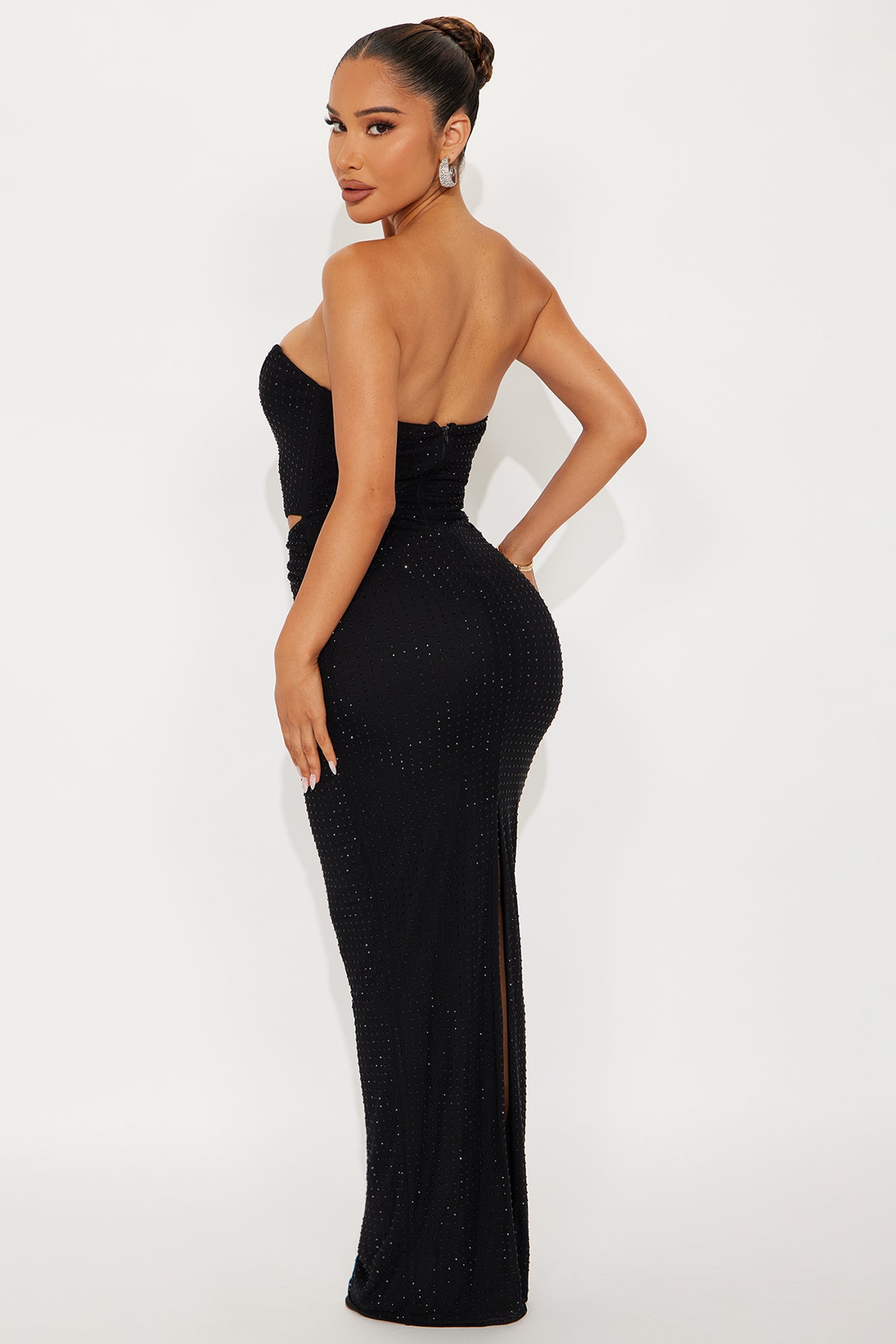 Eva Embellished Mesh Maxi Tube Dress - Black