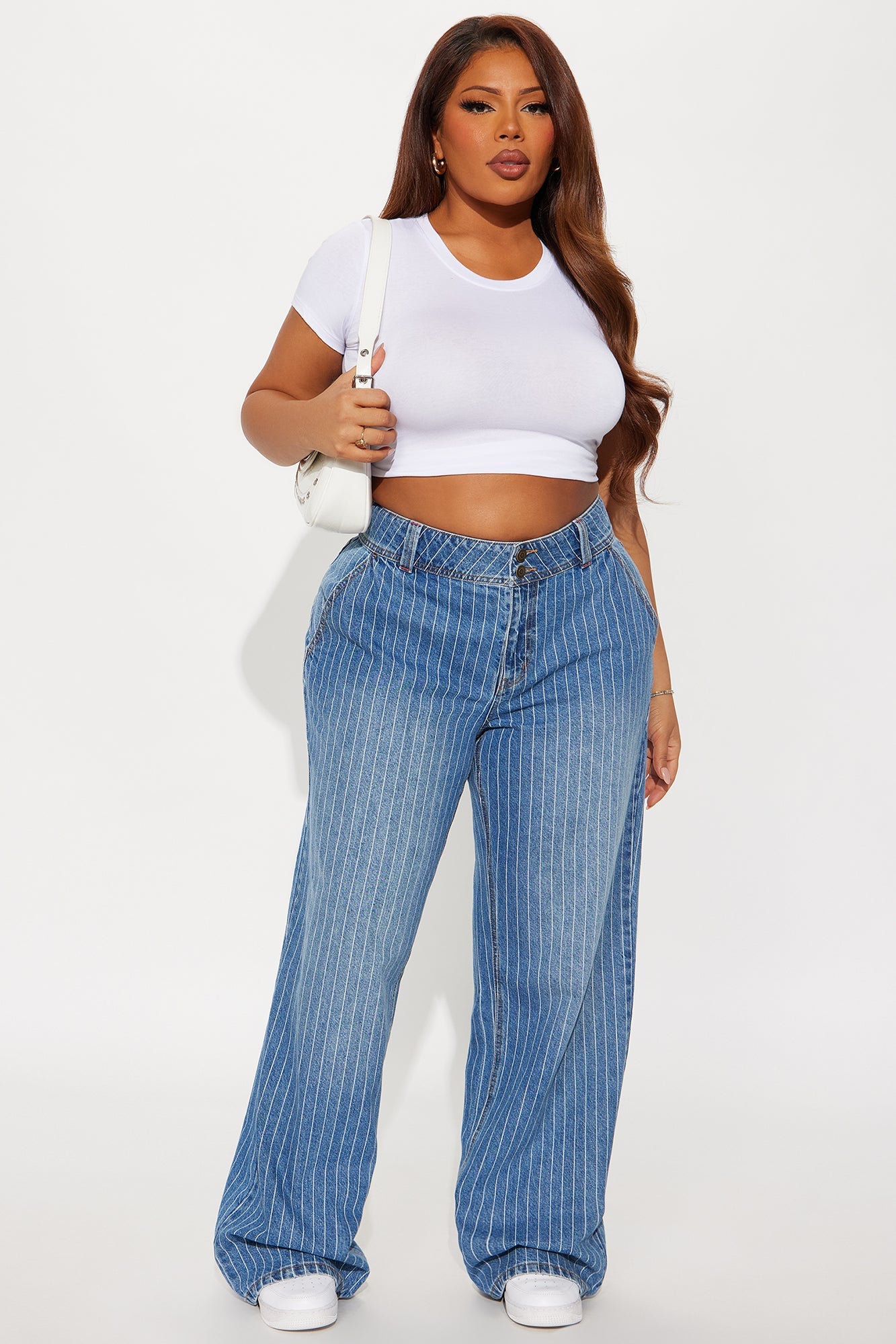 Legendary Low Rise Striped Wide Leg Jeans - Medium Wash