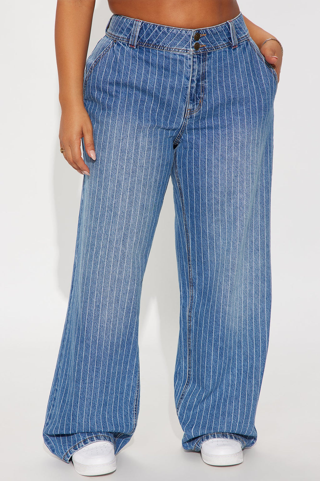 Legendary Low Rise Striped Wide Leg Jeans - Medium Wash