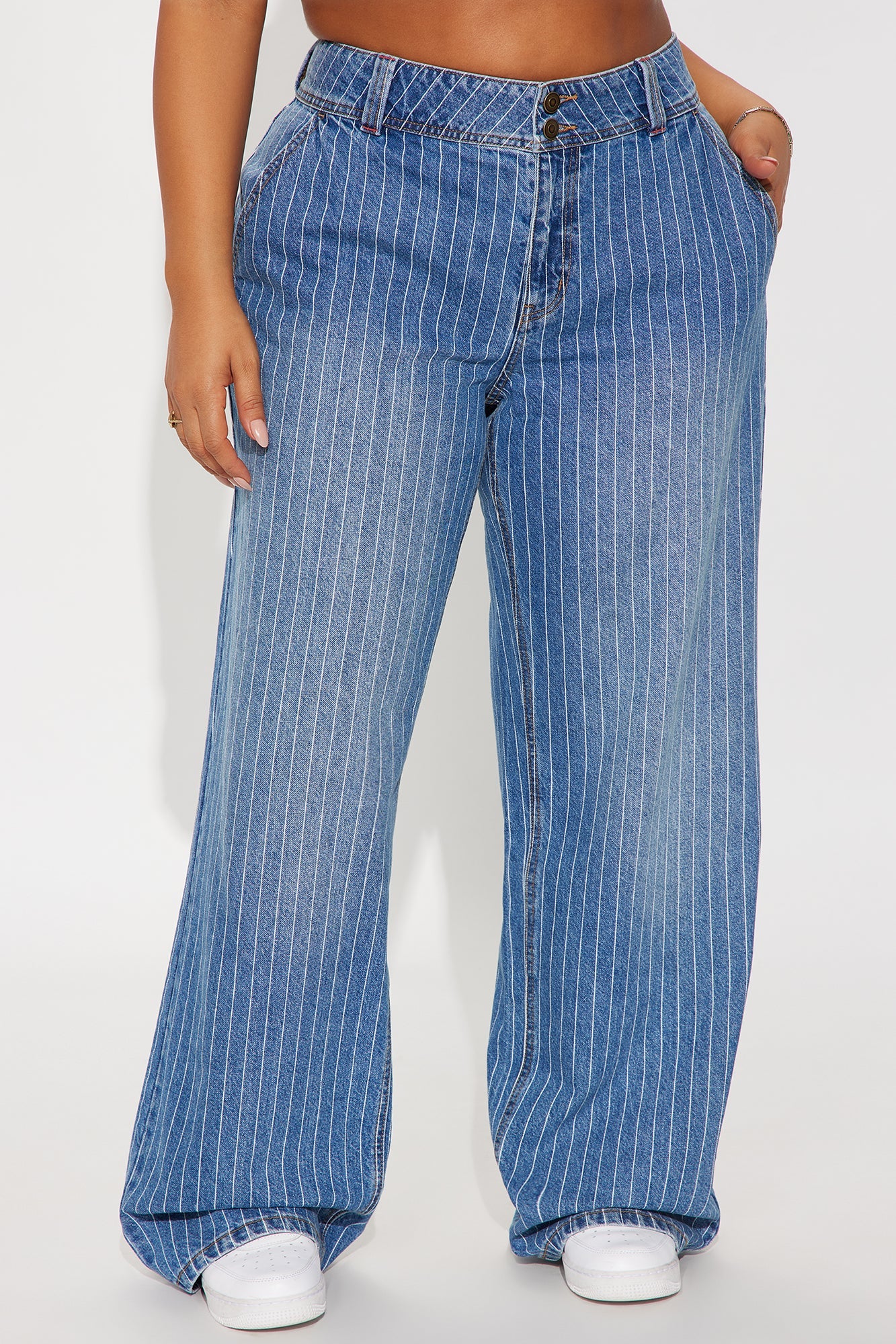 Legendary Low Rise Striped Wide Leg Jeans - Medium Wash