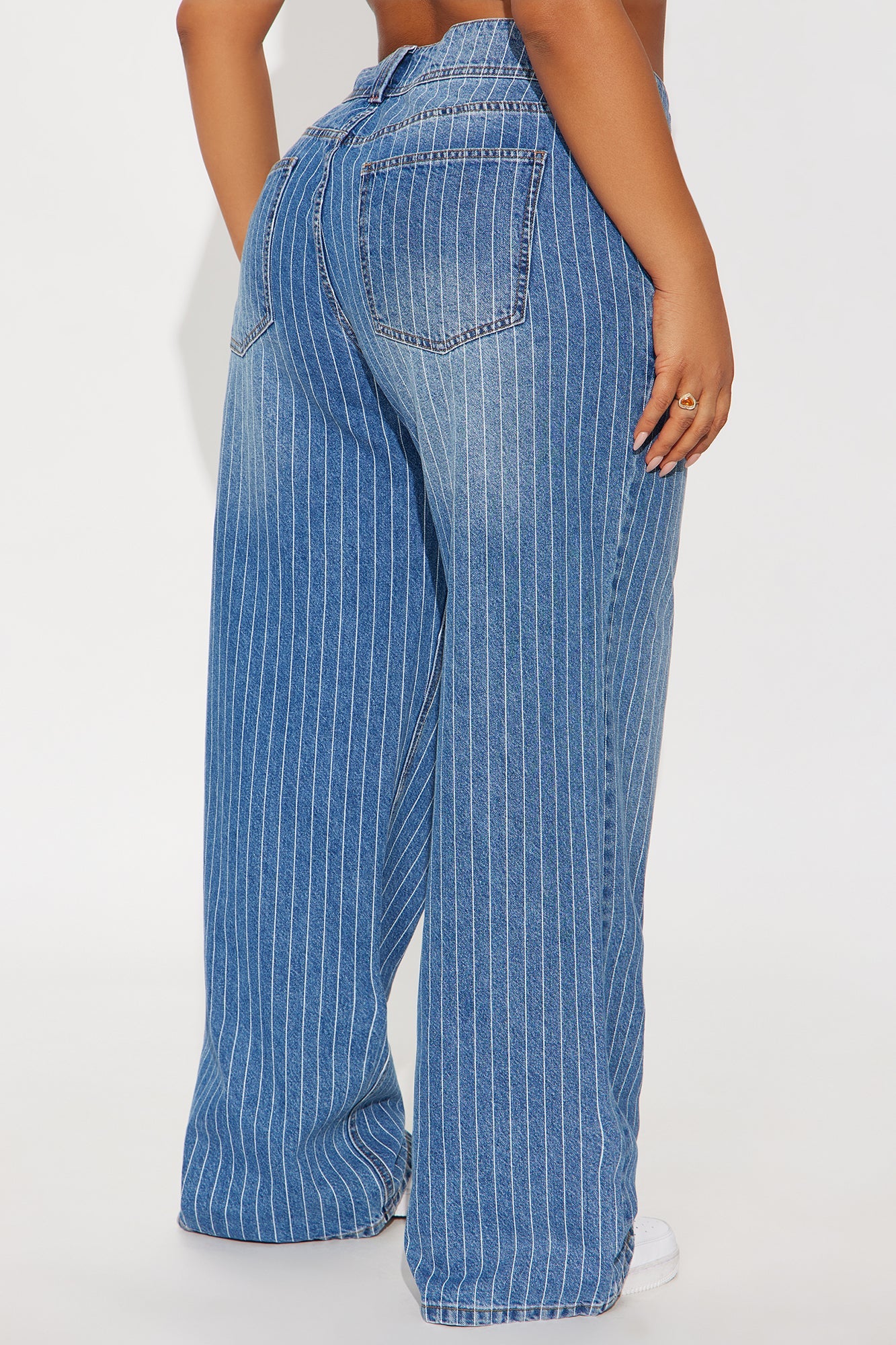 Legendary Low Rise Striped Wide Leg Jeans - Medium Wash