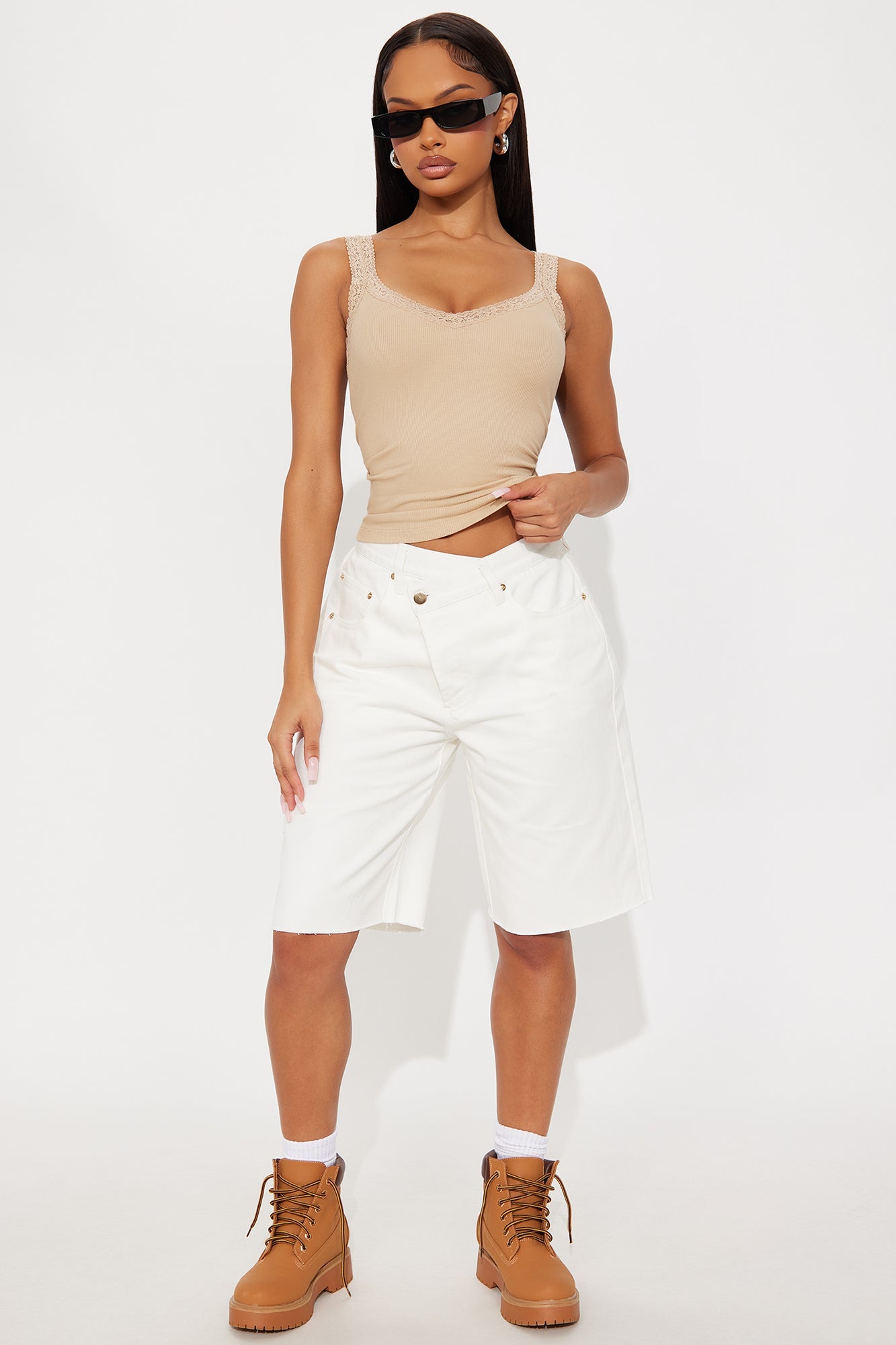 The Crossover Baggy Denim Jorts - White