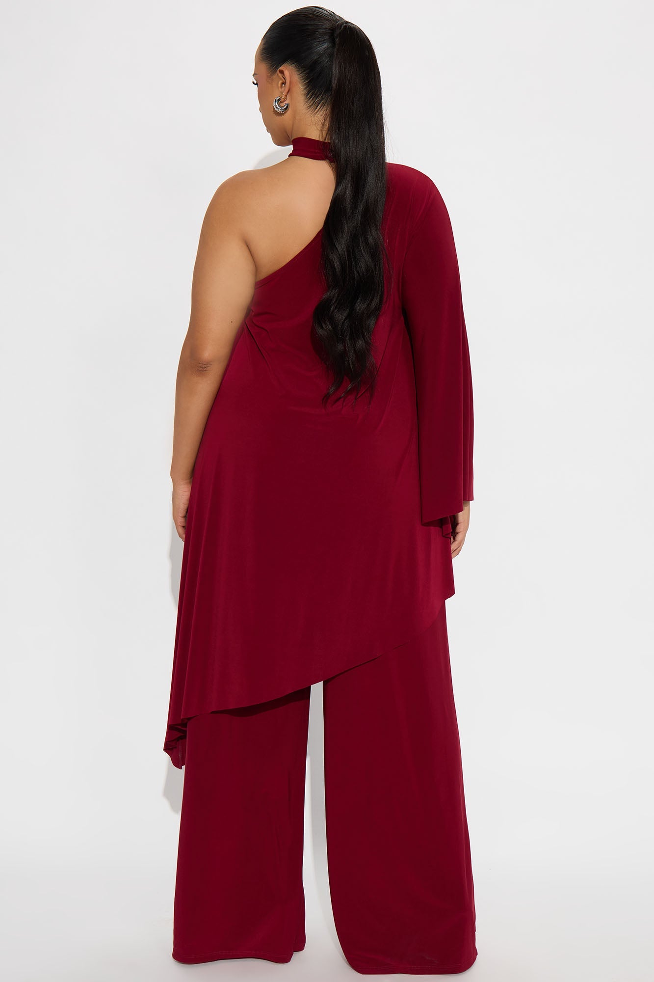 Draped Devotion One Shoulder Pant Set  - Burgundy