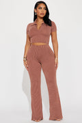 Josie Ribbed Pant Set - Chocolate