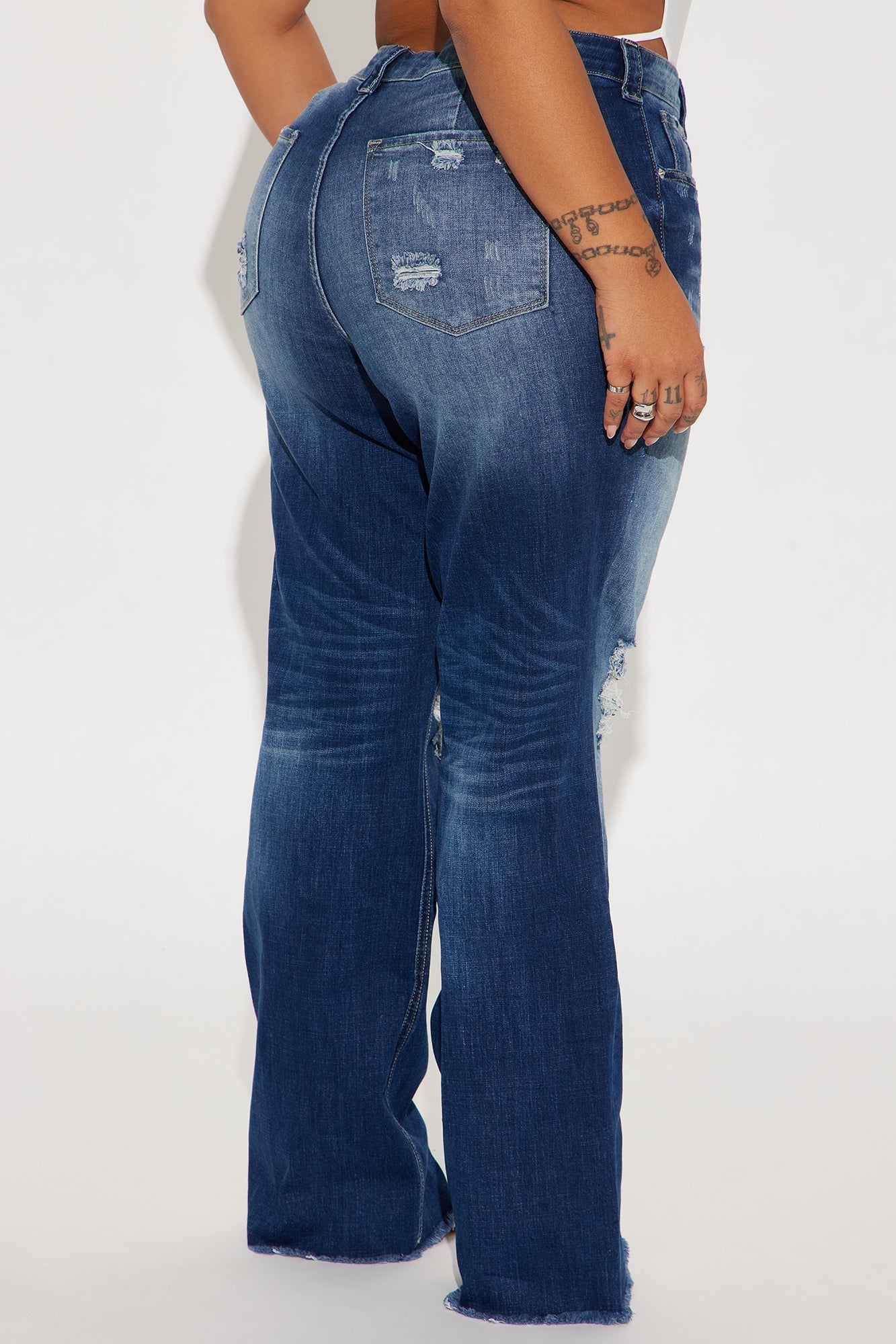 Coldwater Canyon Stretch Ripped Wide Leg Jeans - Dark Wash