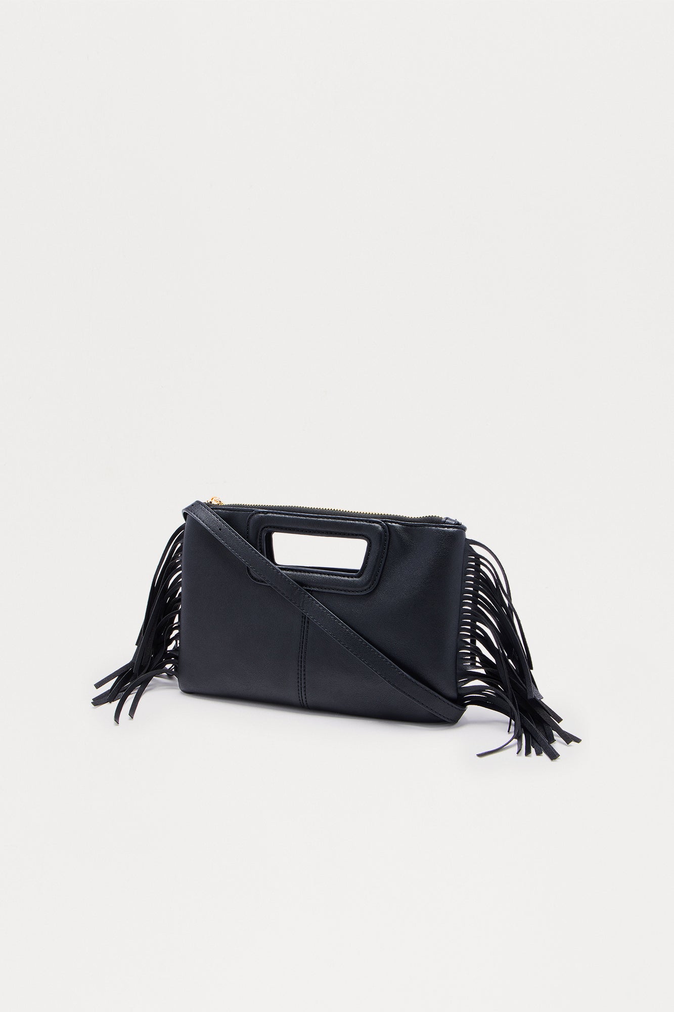 Pretty And Wild Faux Leather Fringe Clutch  - Black