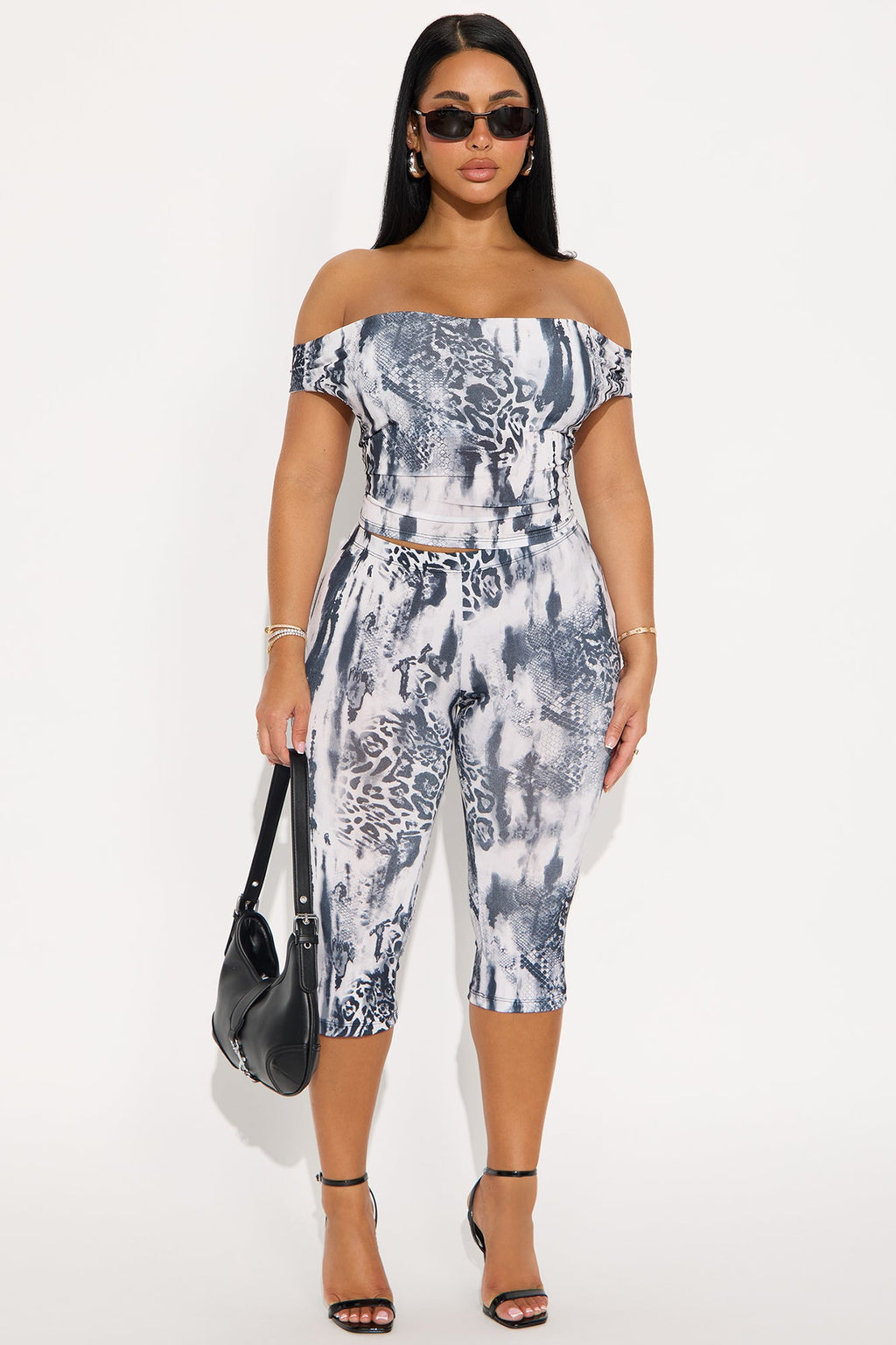 Paola Off Shoulder Capri Set - Grey/combo