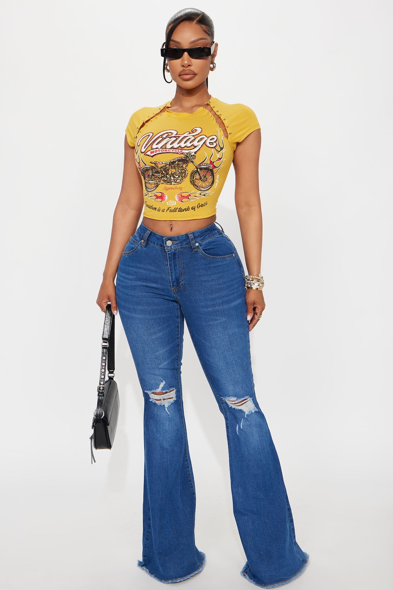 Vision Quest Bell Bottom Jeans - Medium Blue Wash