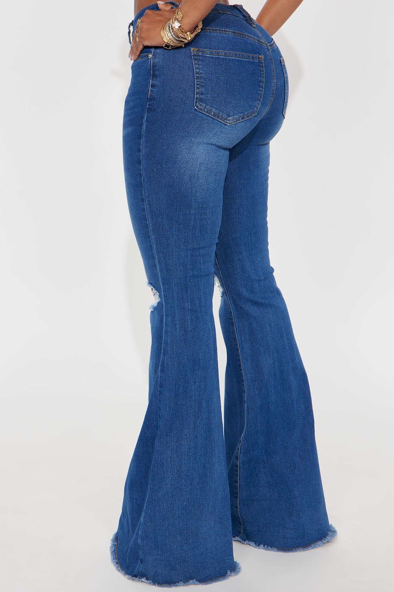 Vision Quest Bell Bottom Jeans - Medium Blue Wash