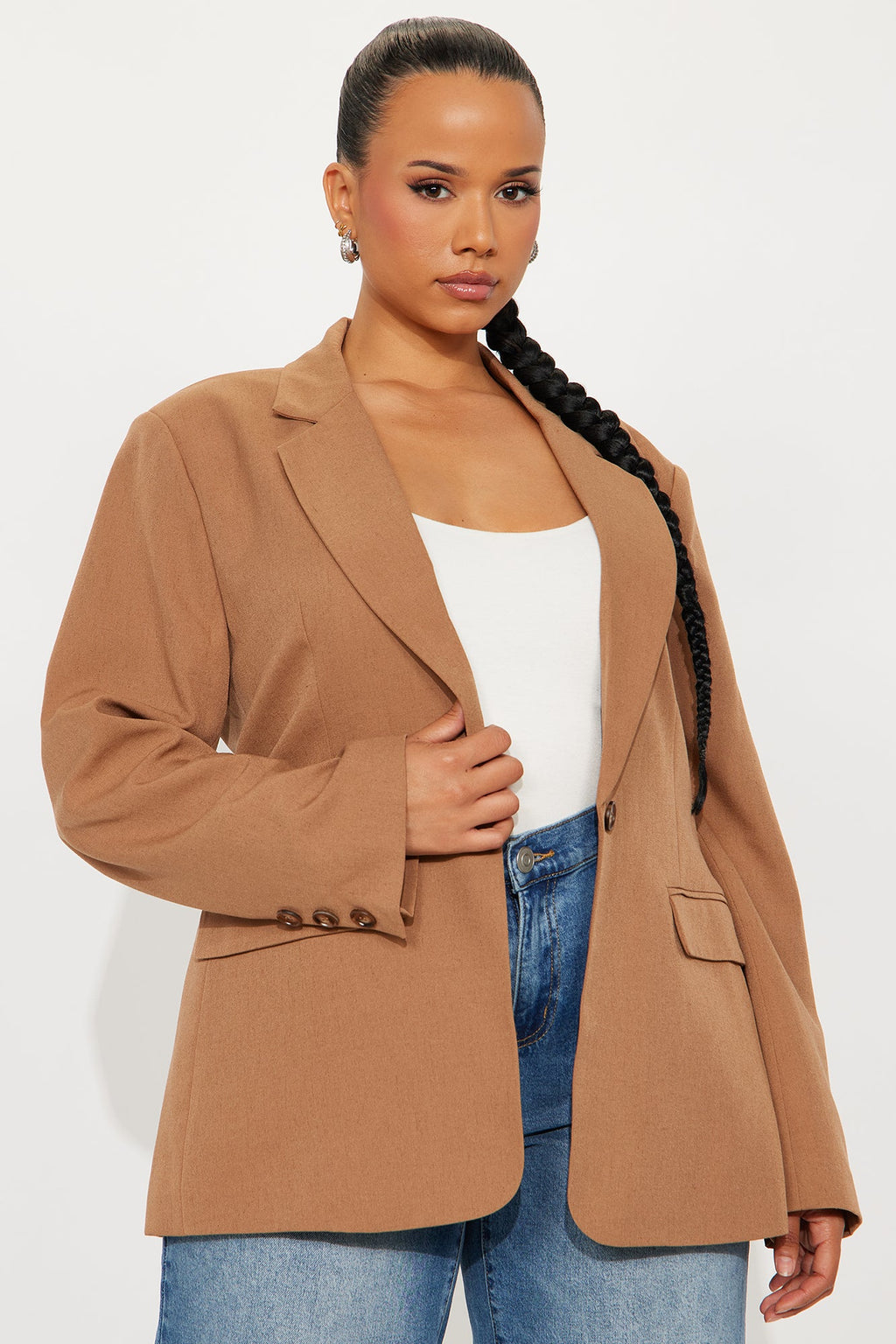 Alexandra Structured Twill Blazer - Tan