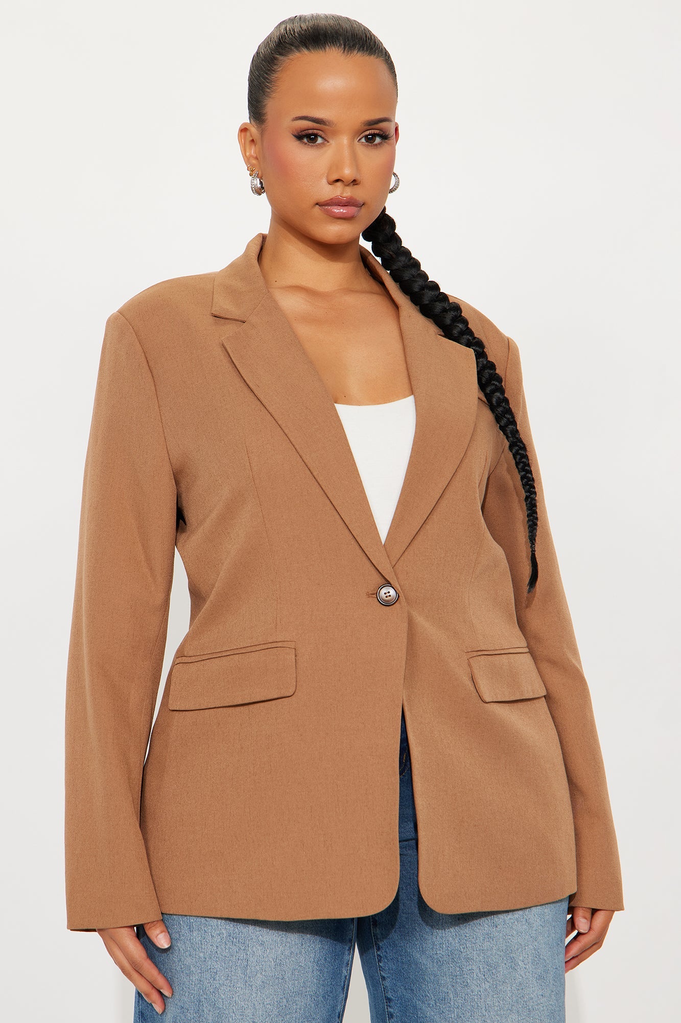 Alexandra Structured Twill Blazer - Tan