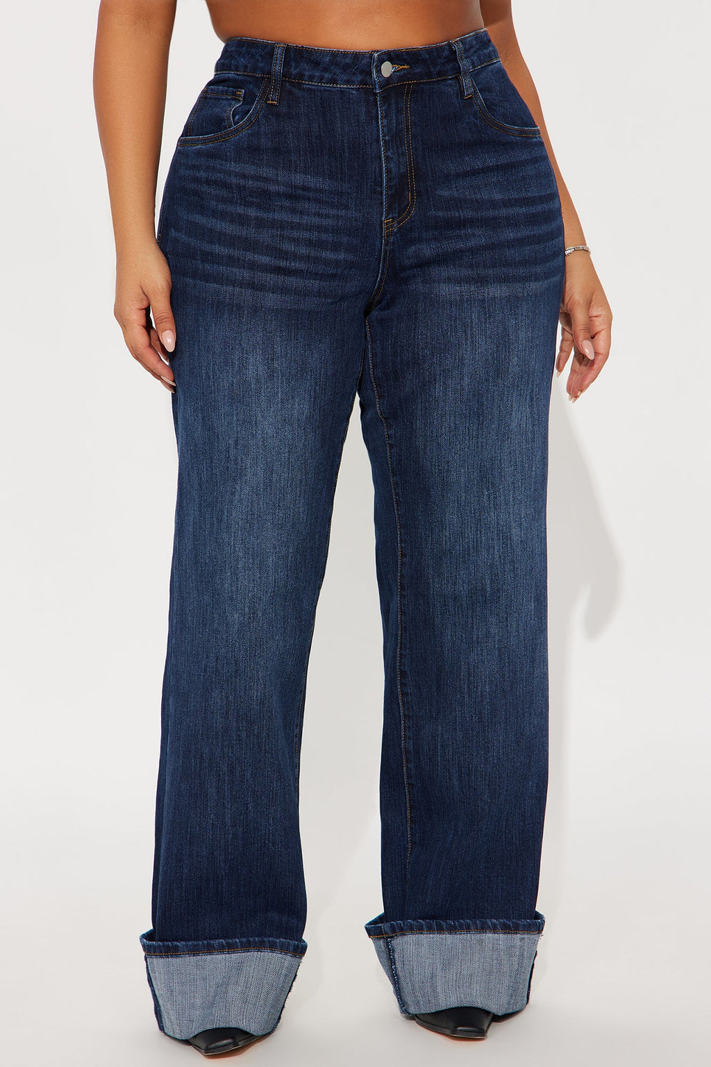 On My Radar Cuffed Straight Leg Jeans - Dark Wash