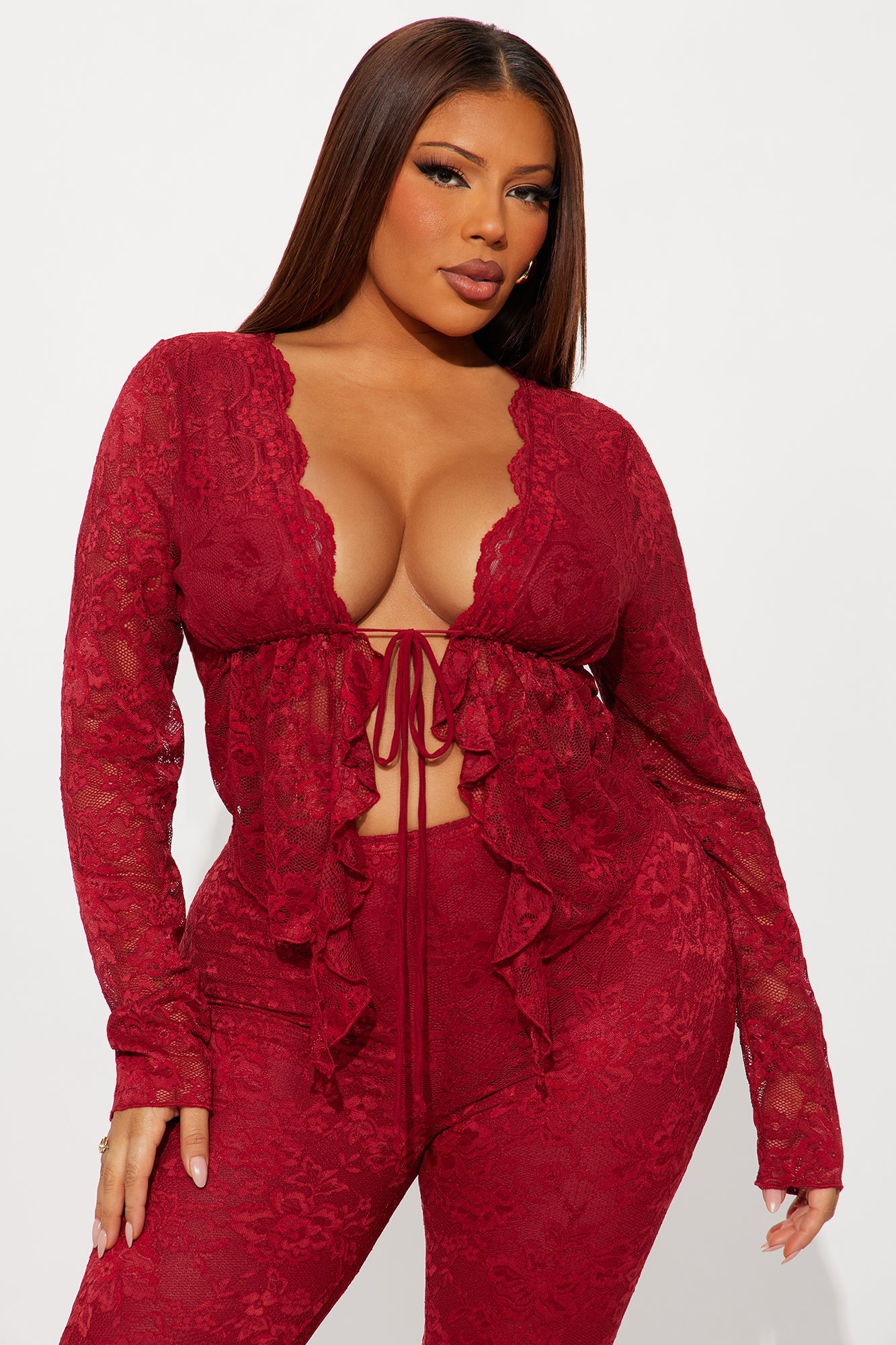 Brielle Lace Pant Set - Burgundy