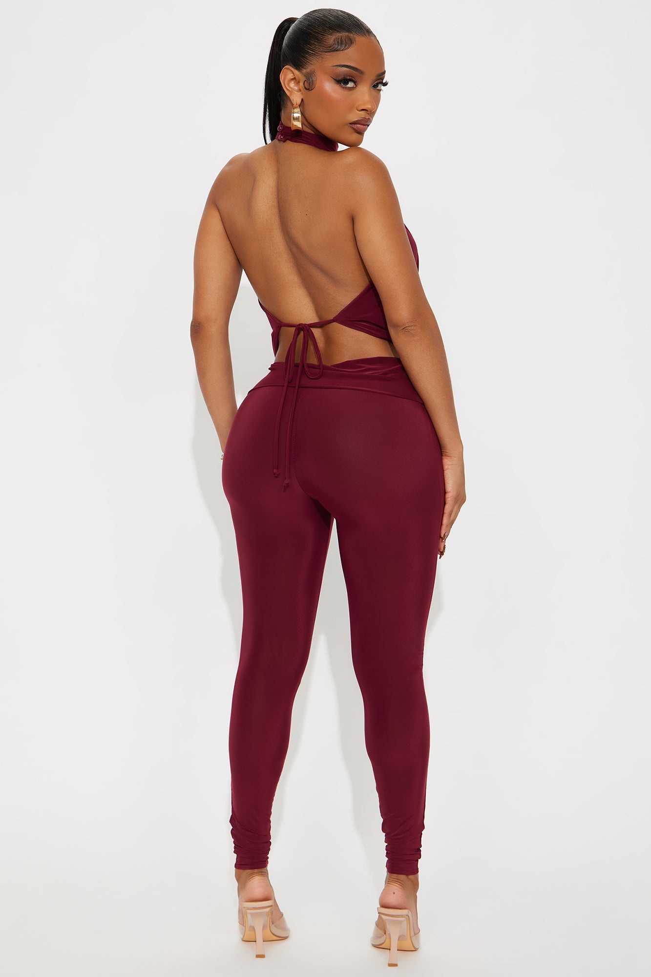 Yovanna Cowl Neck Toe Ring Pant Set - Burgundy