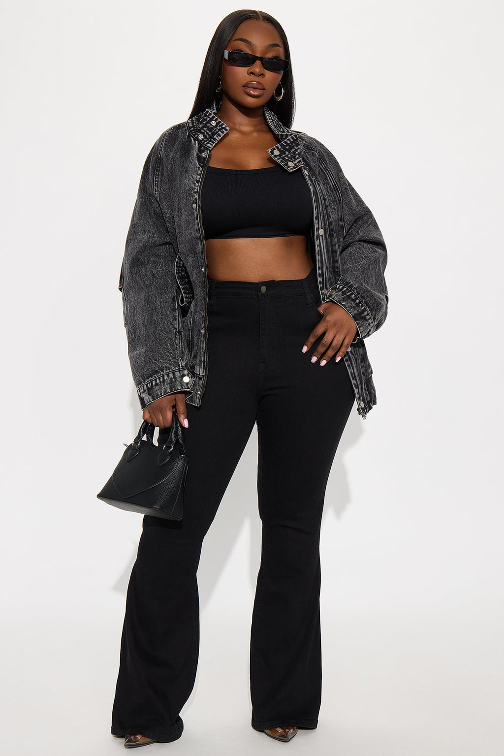 Yara Oversized Denim Bomber Jacket - Black Wash