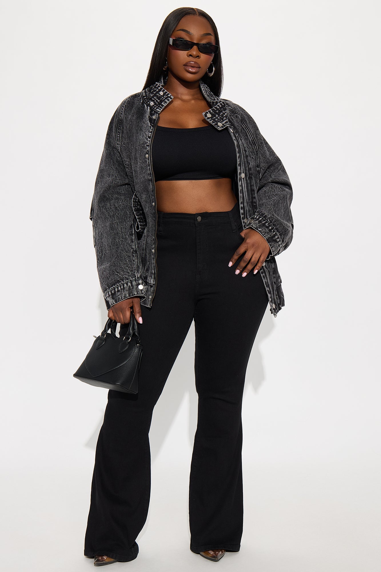 Yara Oversized Denim Bomber Jacket - Black Wash
