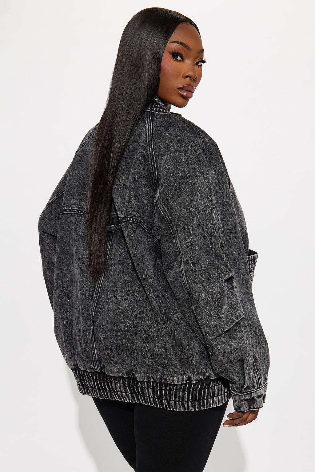 Yara Oversized Denim Bomber Jacket - Black Wash