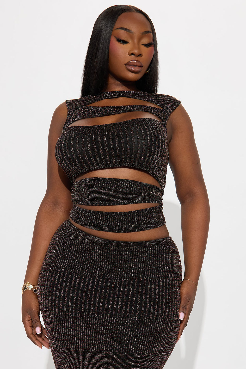 Esmeralda Cut Out Maxi Skirt Set - Black