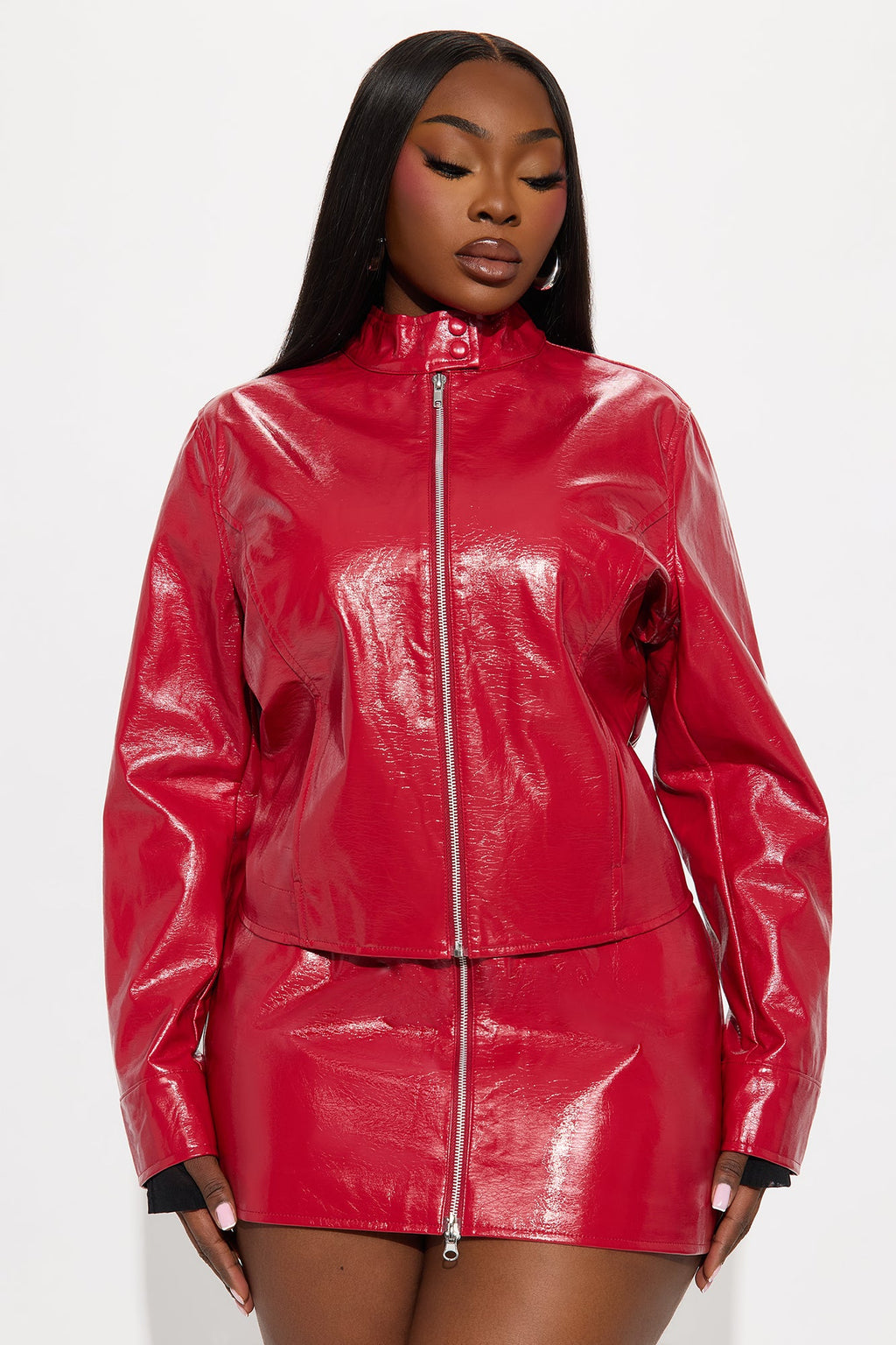 Tessa Faux Leather Moto Jacket - Red