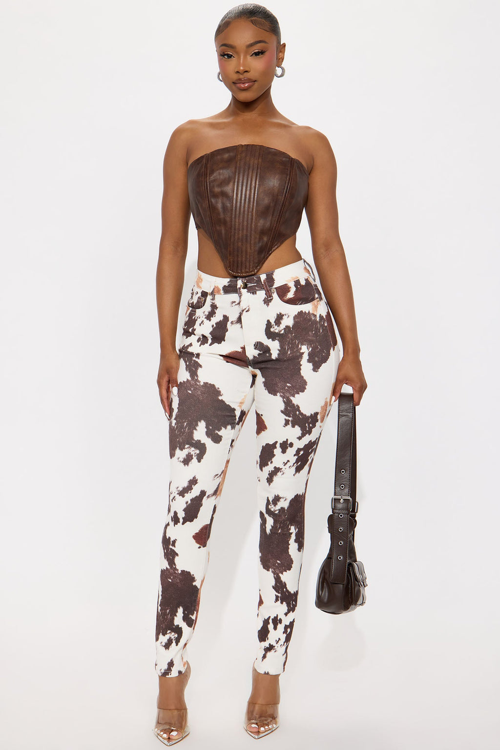 Pick Me Printed Skinny Jeans - Brown/combo