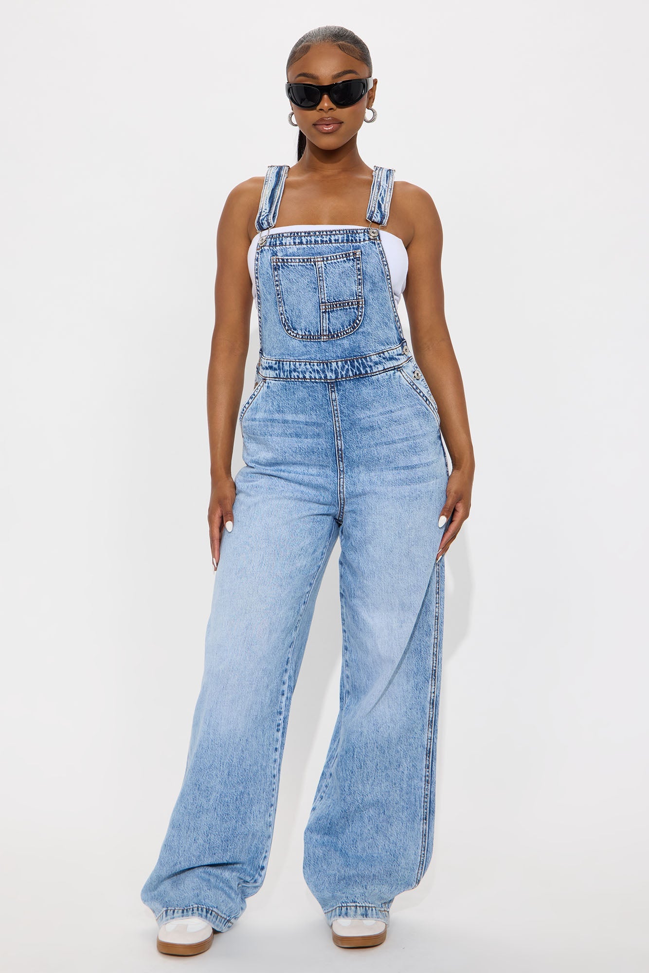 Typical Rachel Wide Leg Denim Overalls - Light Wash