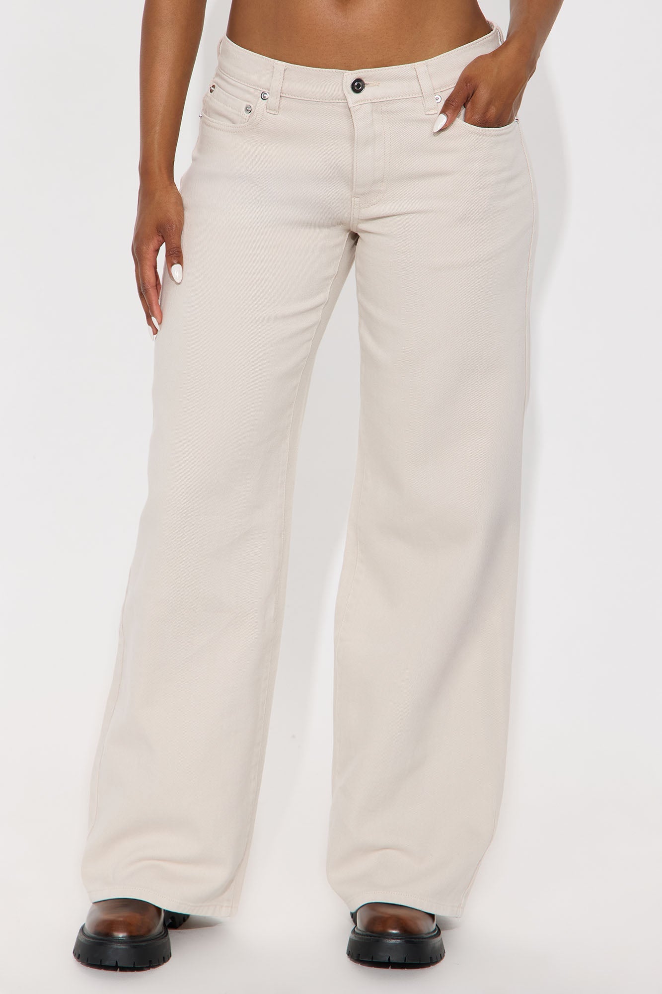 Southside Low Rise Wide Leg Jean - Stone