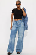 Look Sideways Wide Leg Jeans - Medium Wash
