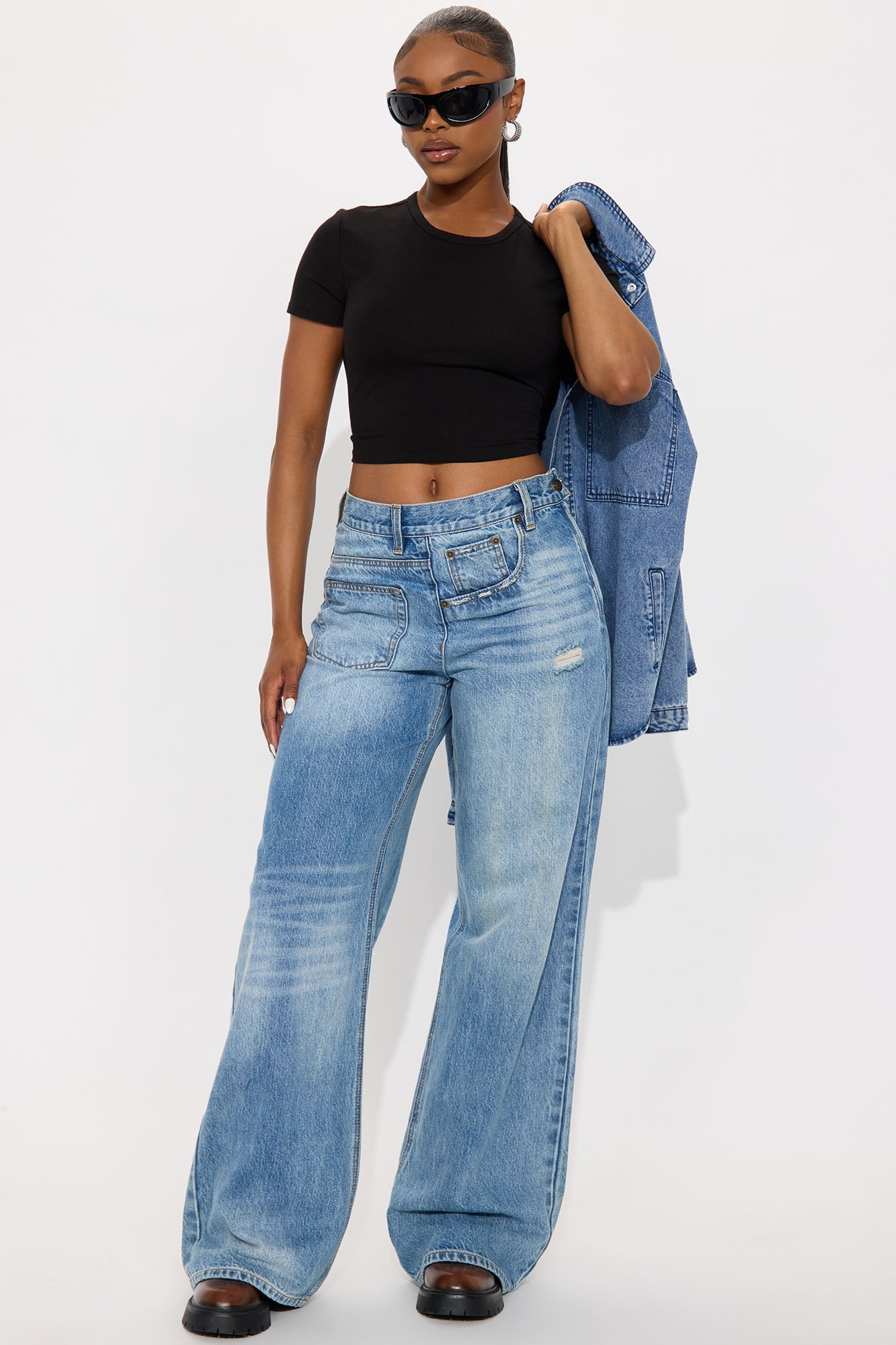 Look Sideways Wide Leg Jeans - Medium Wash