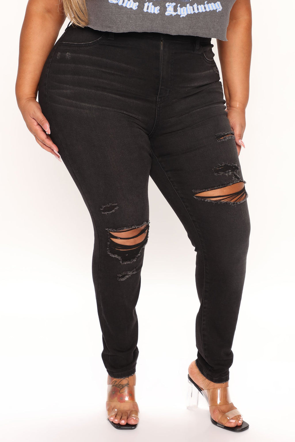 Classic Curvy Ripped Skinny Jeans - Black Wash