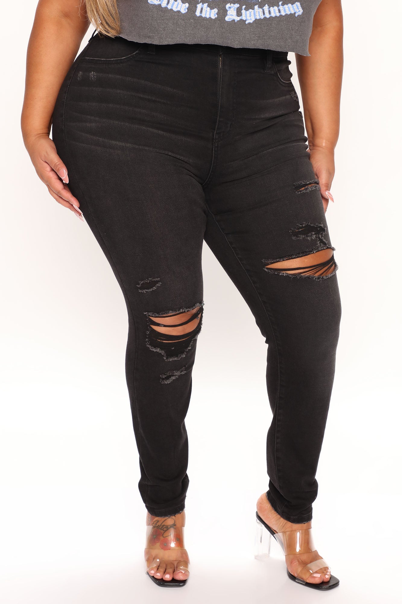 Classic Curvy Ripped Skinny Jeans - Black Wash