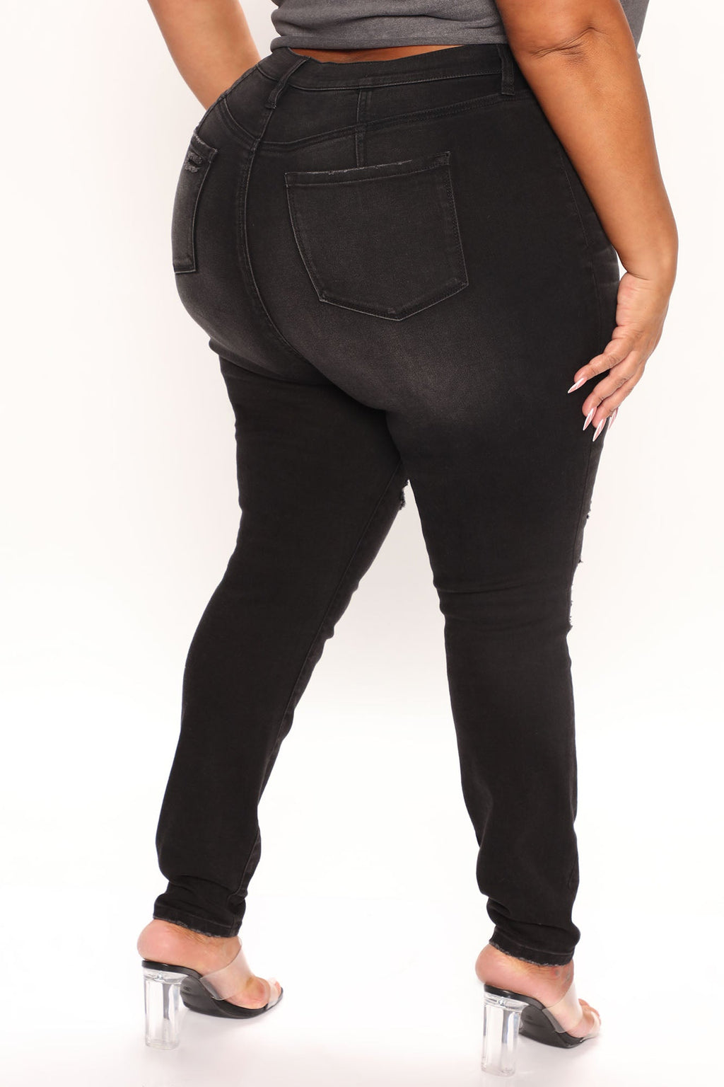 Classic Curvy Ripped Skinny Jeans - Black Wash