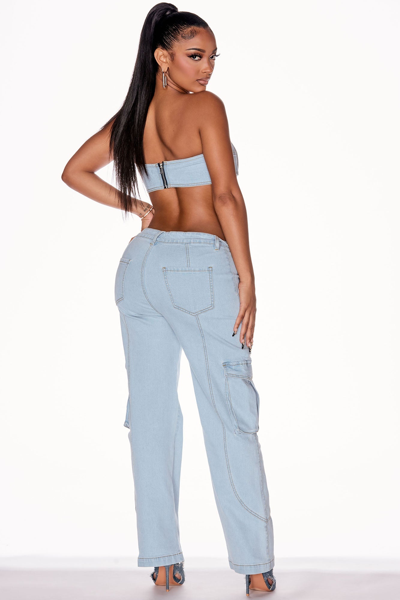 Go All Out Denim Pant Set - Light Wash