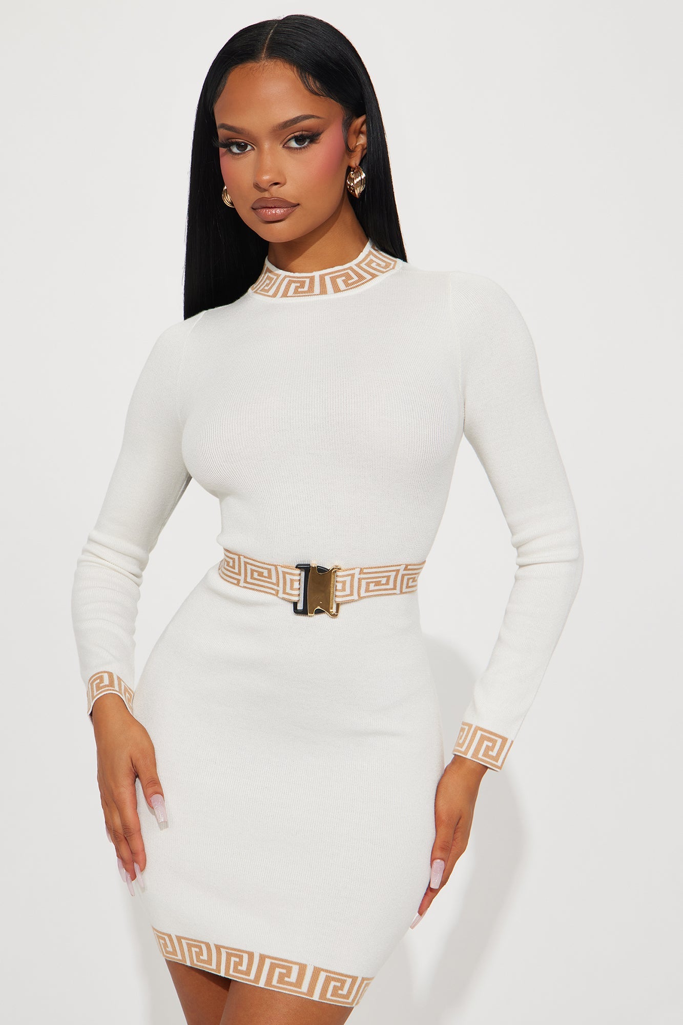 Chilly Season Sweater Mini Dress - Ivory/combo